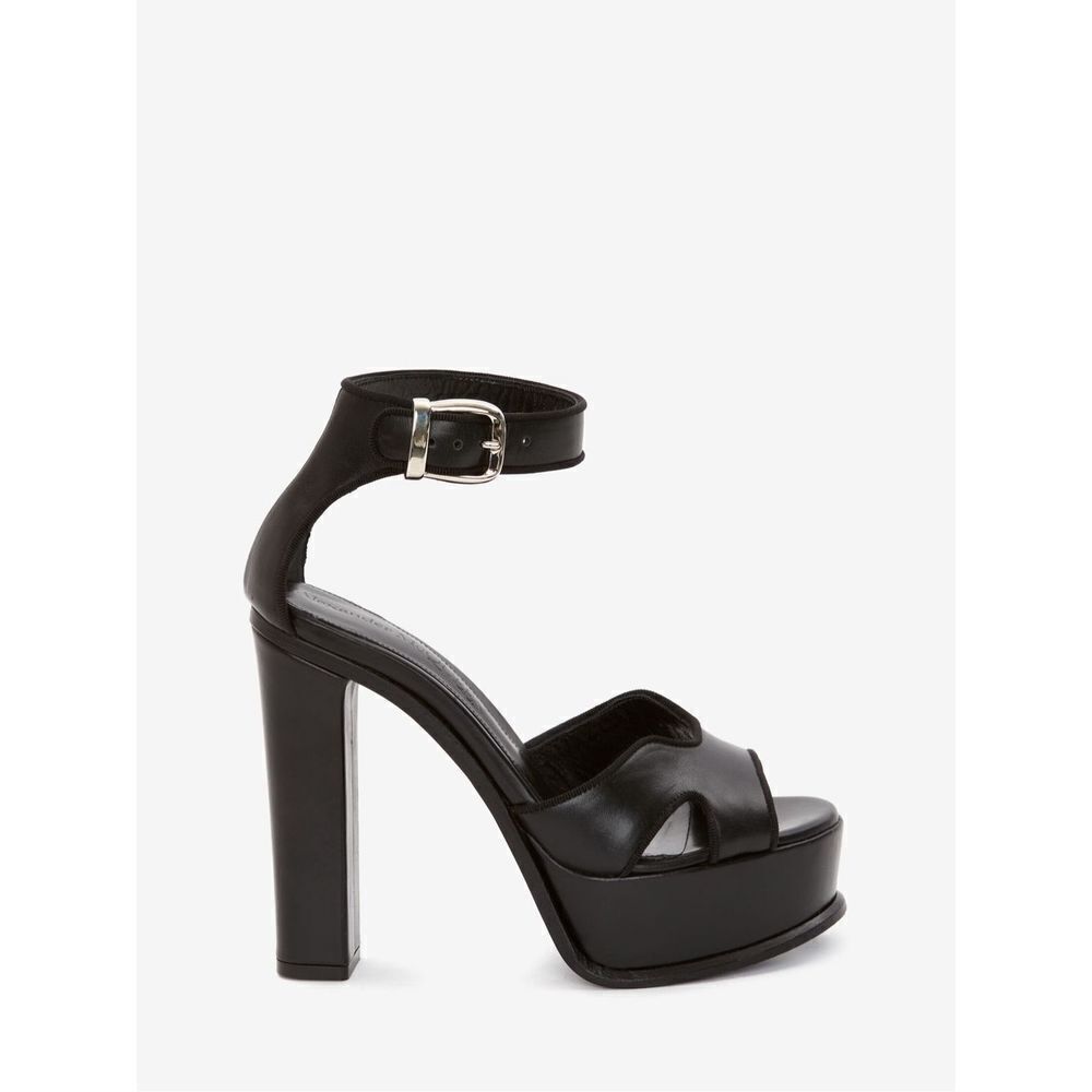 Alexander Mcqueen Women's Platform Butterfly Sandal Black Leather Size 38.5